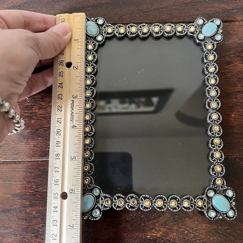 Axco Silver Tone Ornate Turquoise Rhinestones Photo Frames Western